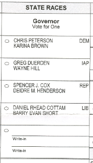 Utah 2020 election ballot