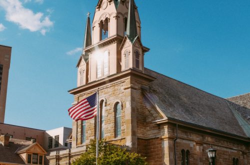 Independence Day - church with American Flag