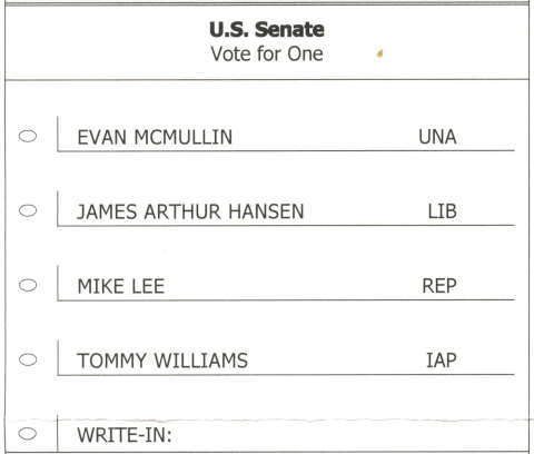 Utah ballot - 2022 - US Senate - Mike Lee - Evan McMullin